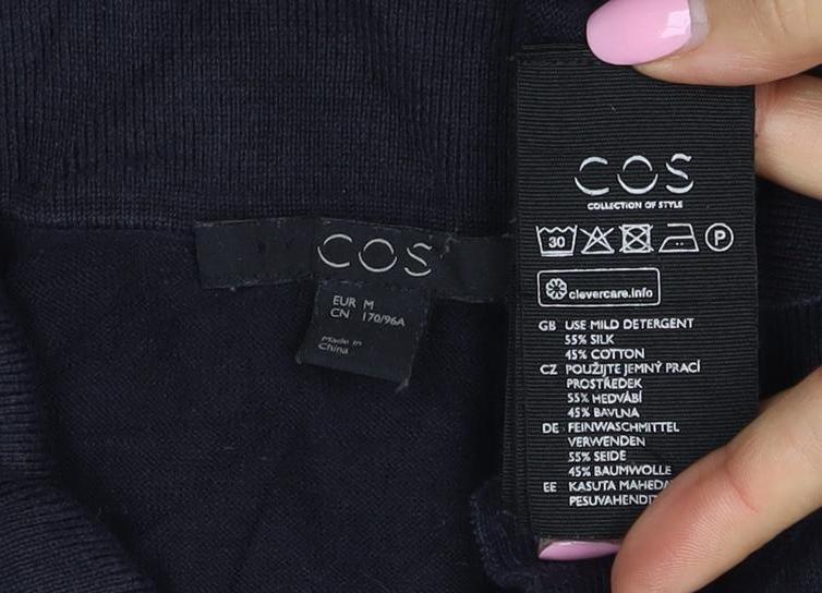 COS Women Black UK 14 Silk Cotton 3/4 Sleeve Basic Polo Top