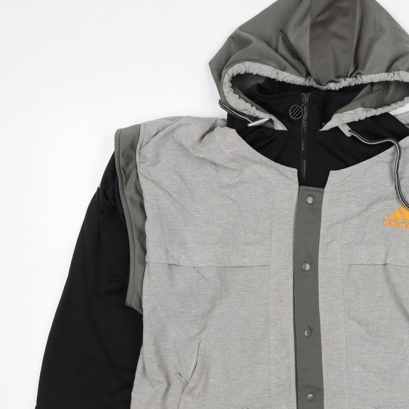 Adidas Men’s Grey Orange Hooded Full Zip Jacket M Sports