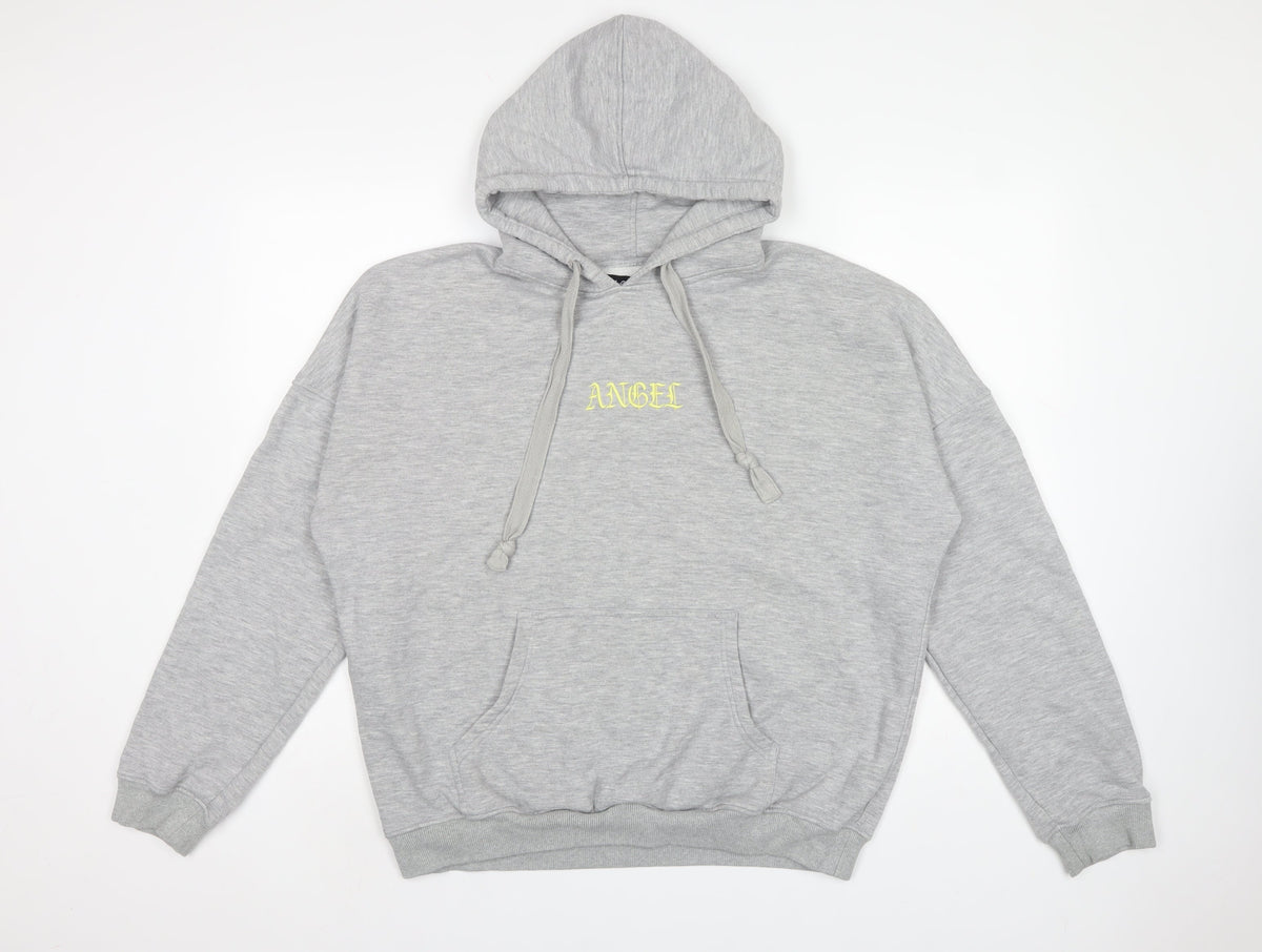 Motel Women's Grey XS Angel Embroidered Cotton Pullover Hoodie