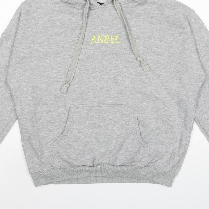 Motel Women's Grey XS Angel Embroidered Cotton Pullover Hoodie