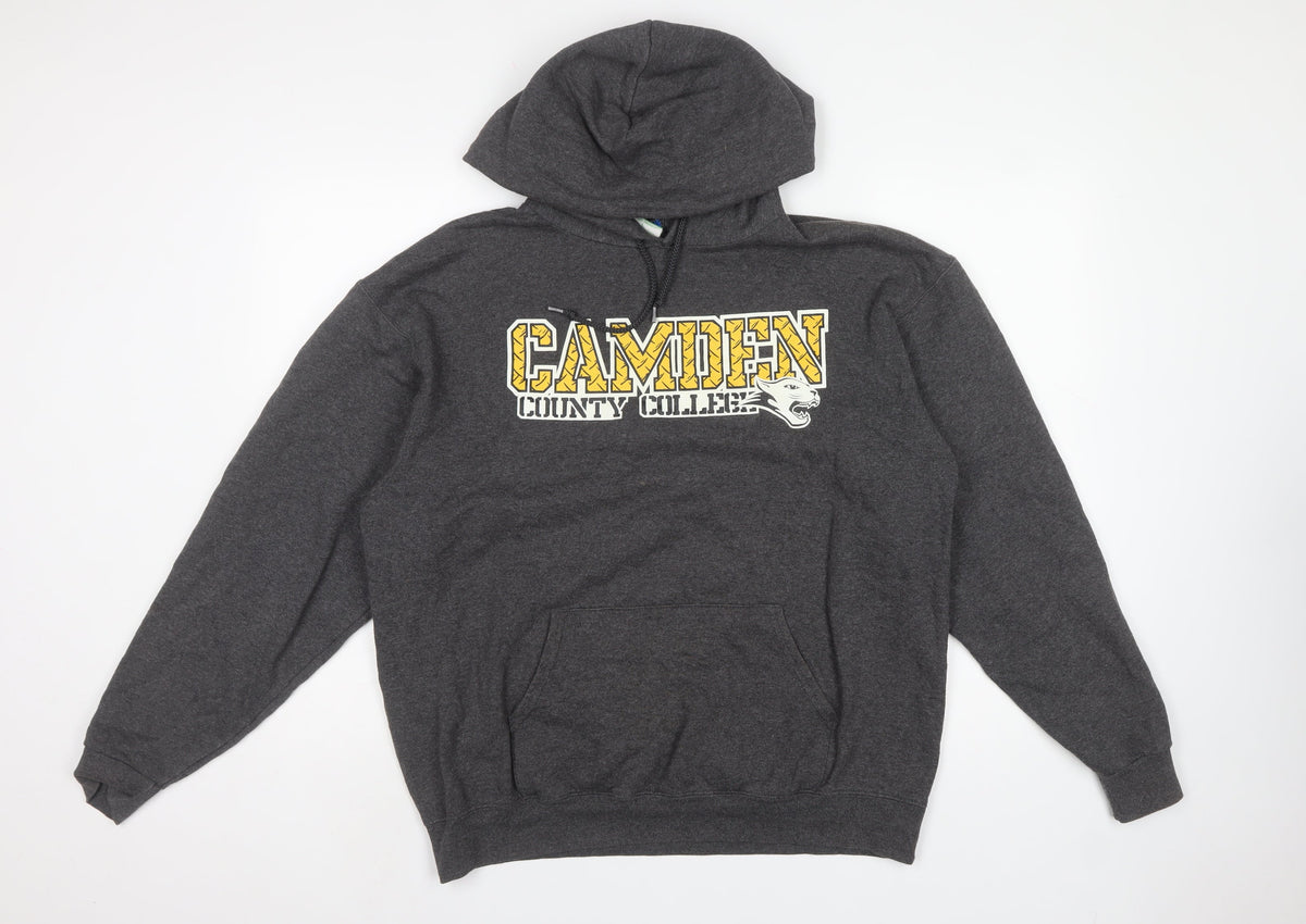 Champion Men Grey L Pullover Hoodie Camden County College Graphic
