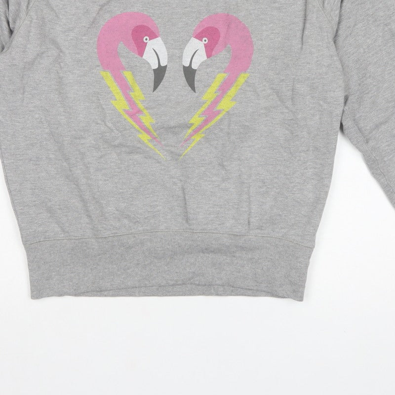Diesel Women’s Grey XS Flamingo Graphic Cotton Sweatshirt Pullover