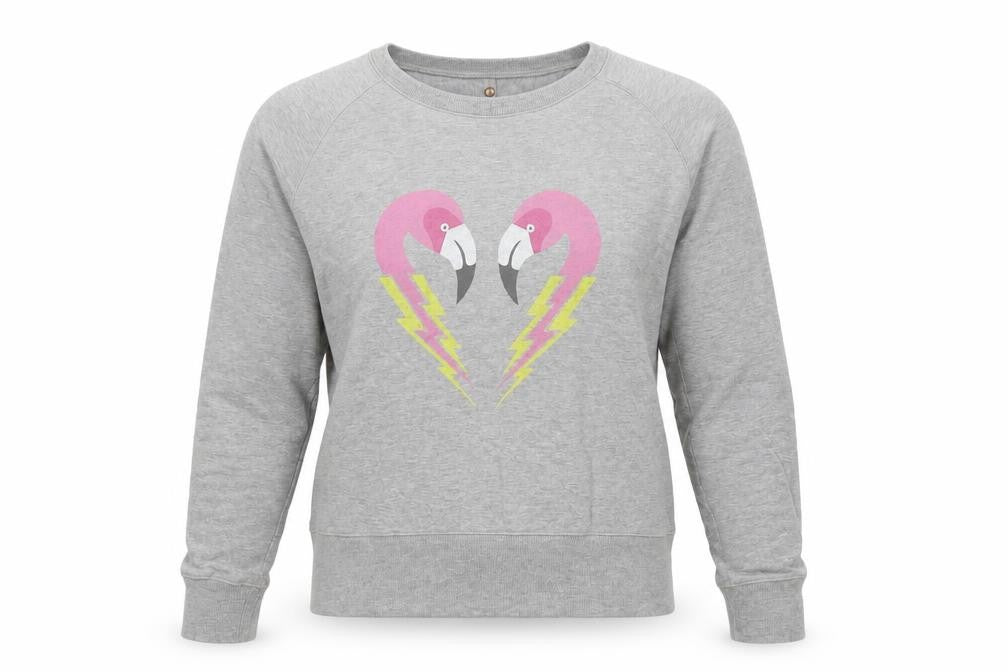 Diesel Women’s Grey XS Flamingo Graphic Cotton Sweatshirt Pullover