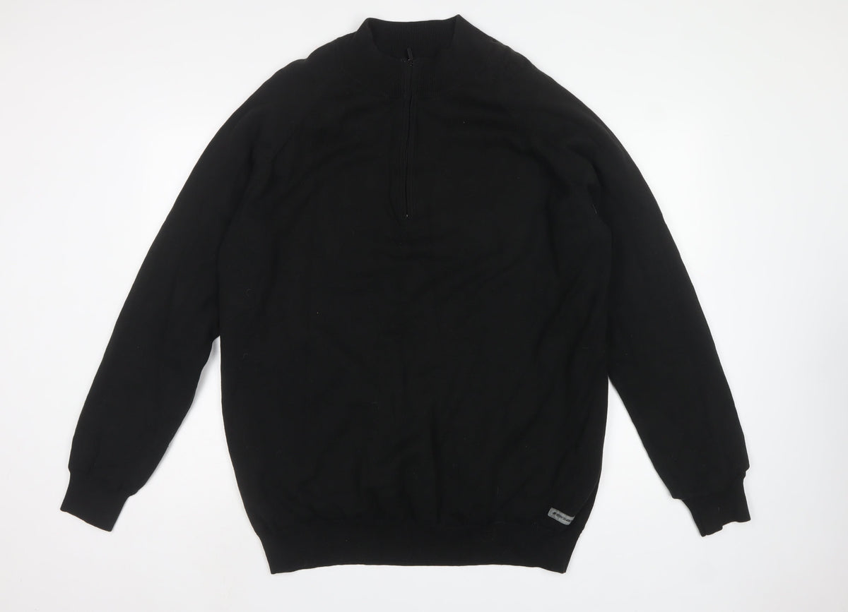 Dunlop Men's Black 2XL 1/4 Zip High Neck Cotton Lined Jumper