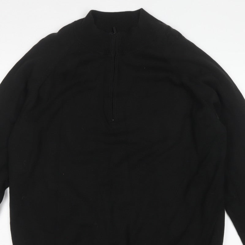 Dunlop Men's Black 2XL 1/4 Zip High Neck Cotton Lined Jumper