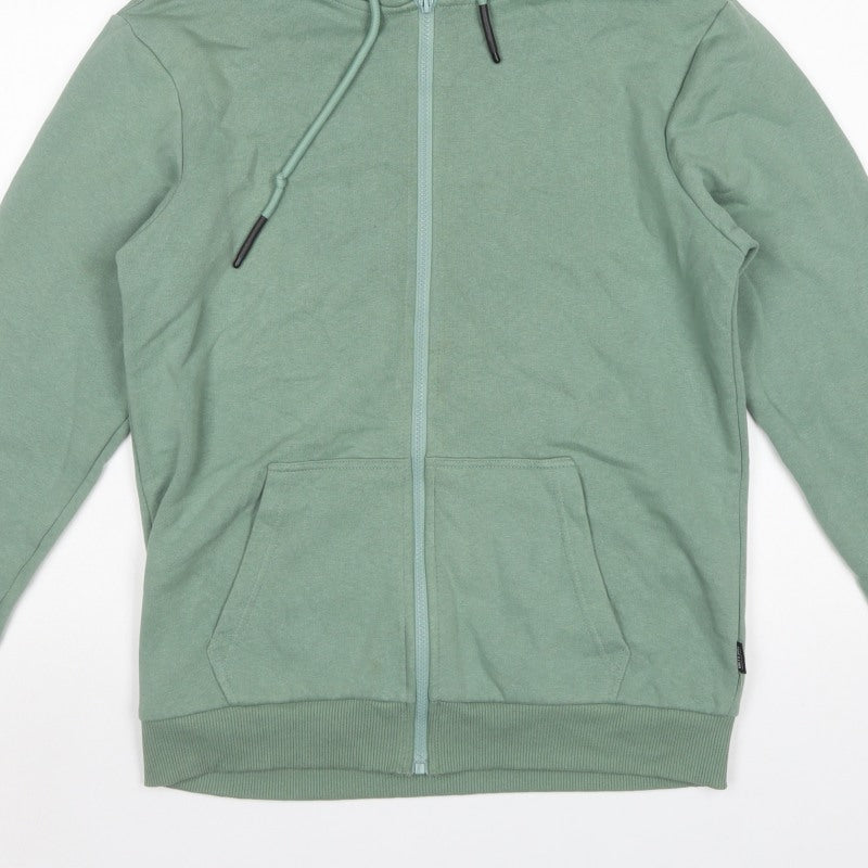 Only & Sons Men's Green S Full Zip Hoodie Drawstring Pockets Cotton Blend
