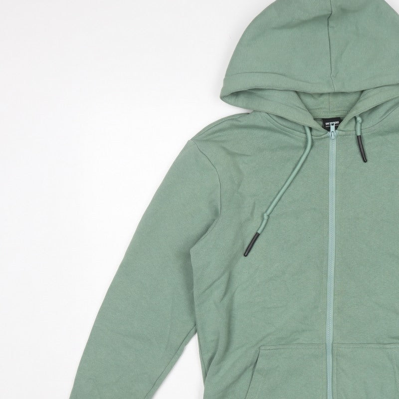 Only & Sons Men's Green S Full Zip Hoodie Drawstring Pockets Cotton Blend