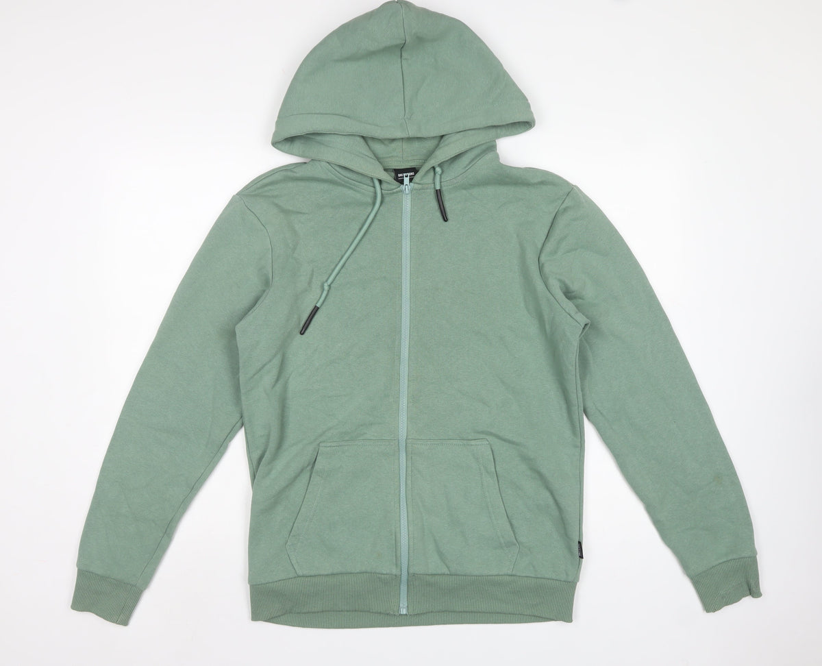 Only & Sons Men's Green S Full Zip Hoodie Drawstring Pockets Cotton Blend