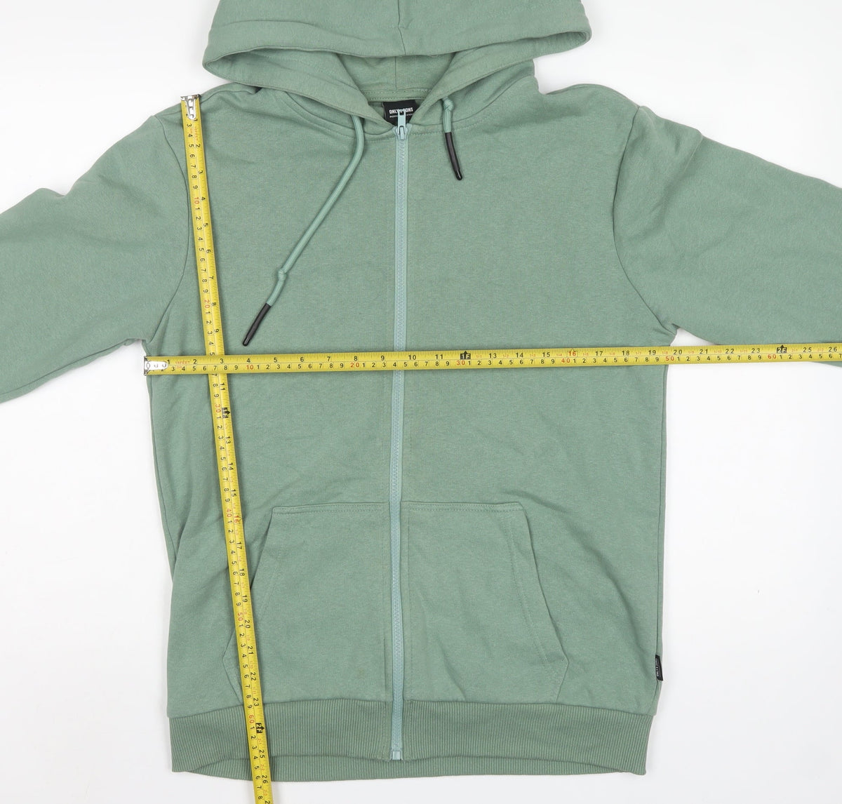 Only & Sons Men's Green S Full Zip Hoodie Drawstring Pockets Cotton Blend