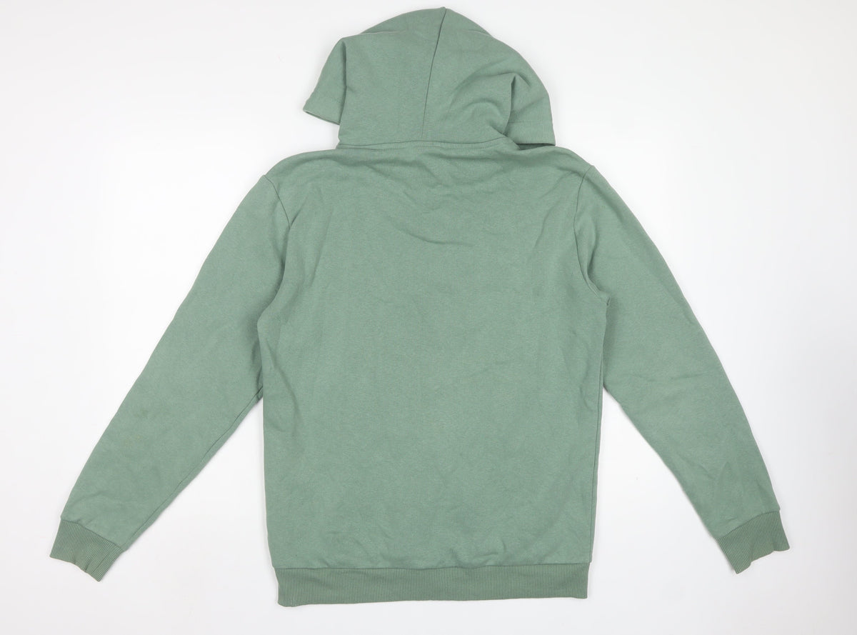 Only & Sons Men's Green S Full Zip Hoodie Drawstring Pockets Cotton Blend