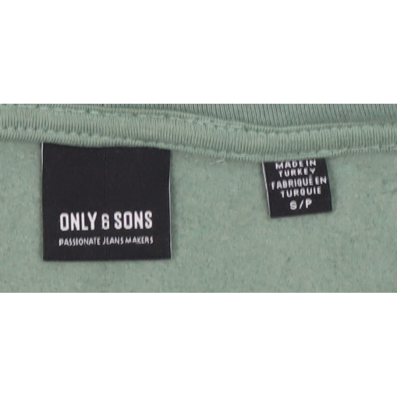 Only & Sons Men's Green S Full Zip Hoodie Drawstring Pockets Cotton Blend
