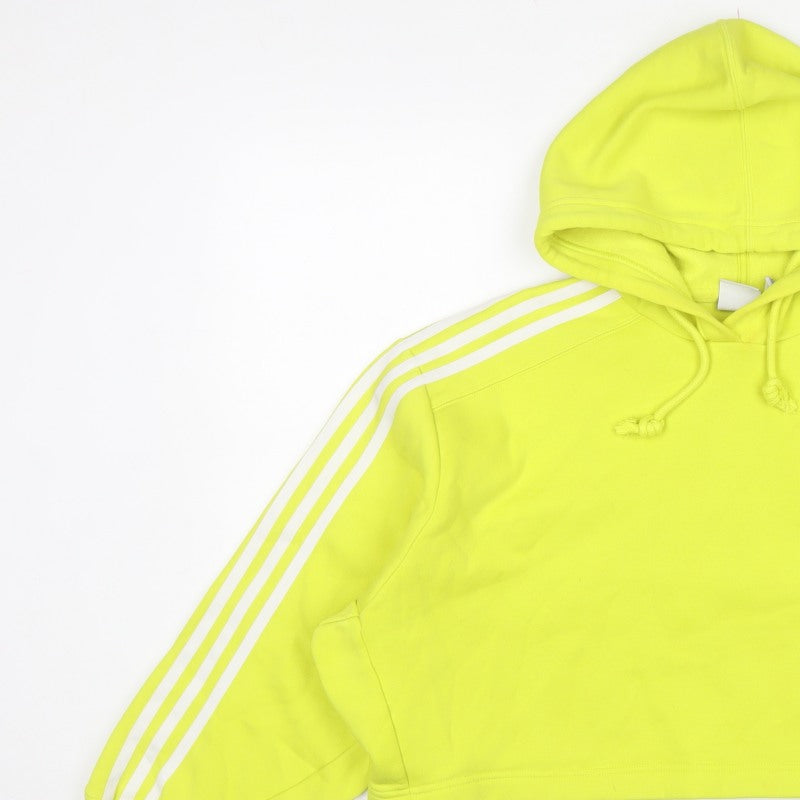 Adidas Women Yellow UK 10 Cropped Pullover Hoodie 3 Stripe Trefoil