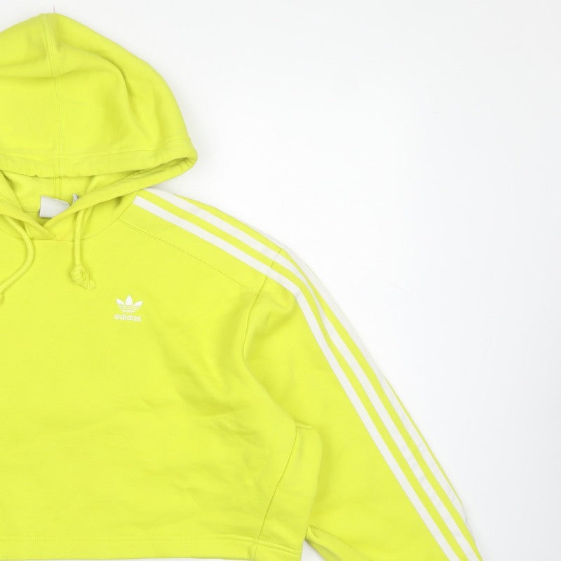 Adidas Women Yellow UK 10 Cropped Pullover Hoodie 3 Stripe Trefoil