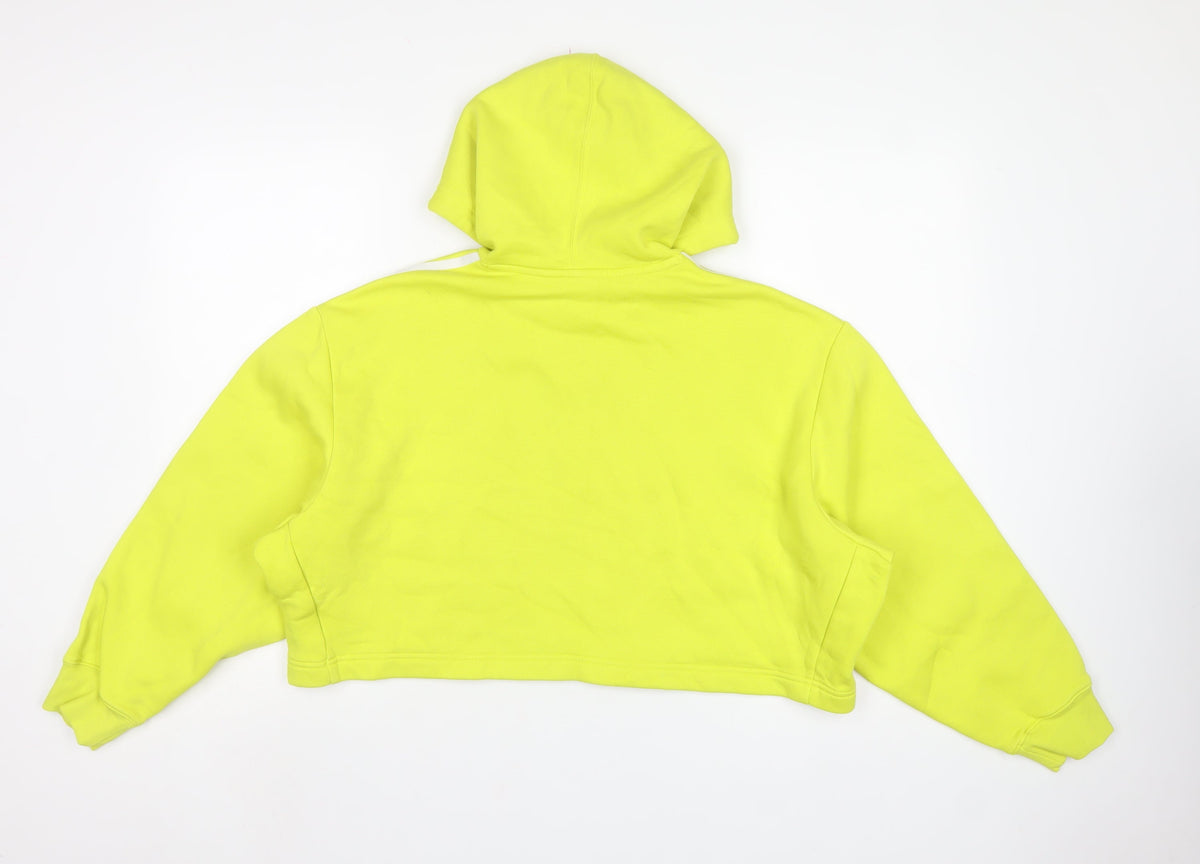 Adidas Women Yellow UK 10 Cropped Pullover Hoodie 3 Stripe Trefoil