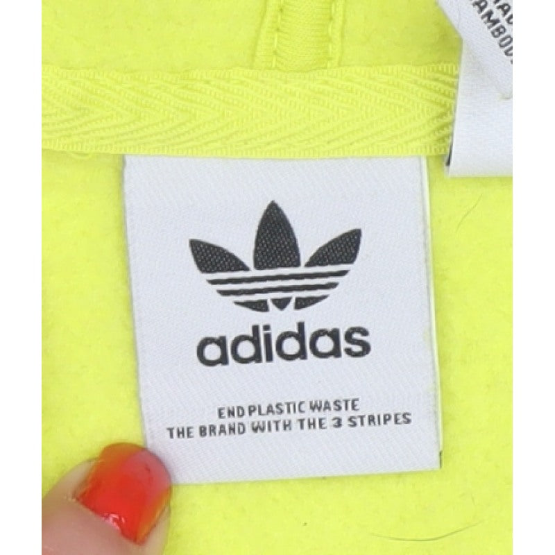 Adidas Women Yellow UK 10 Cropped Pullover Hoodie 3 Stripe Trefoil