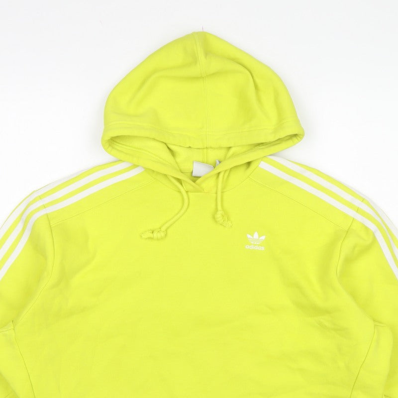 Adidas Women Yellow UK 10 Cropped Pullover Hoodie 3 Stripe Trefoil