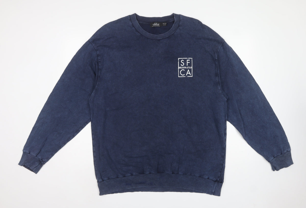 Topman Men’s Blue XL Pullover Graphic Print SFCA Sweatshirt