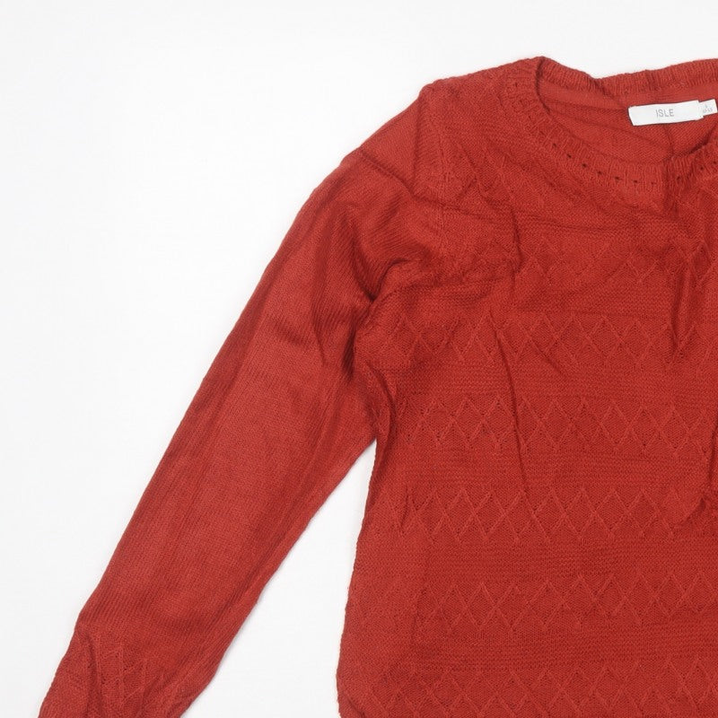 ISLE Women's Red Size 10-12 Argyle Knit Long Sleeve Pullover Jumper