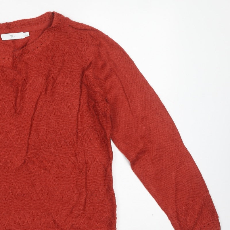 ISLE Women's Red Size 10-12 Argyle Knit Long Sleeve Pullover Jumper