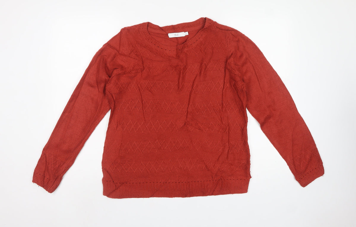 ISLE Women's Red Size 10-12 Argyle Knit Long Sleeve Pullover Jumper