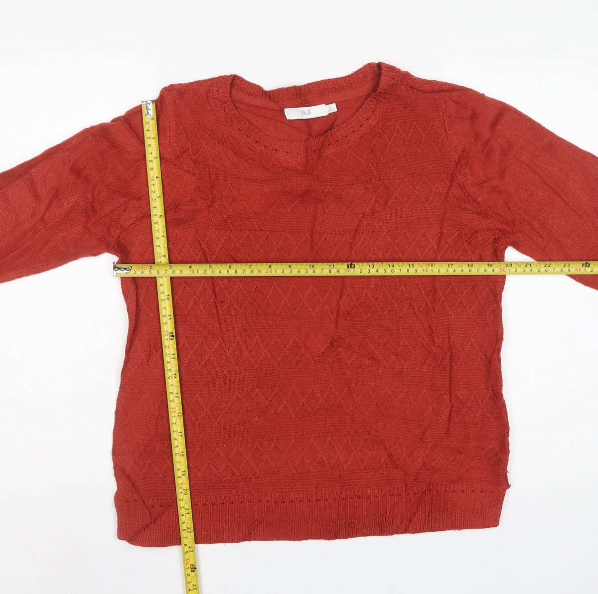 ISLE Women's Red Size 10-12 Argyle Knit Long Sleeve Pullover Jumper