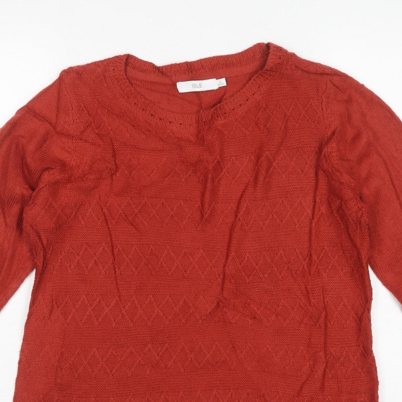 ISLE Women's Red Size 10-12 Argyle Knit Long Sleeve Pullover Jumper