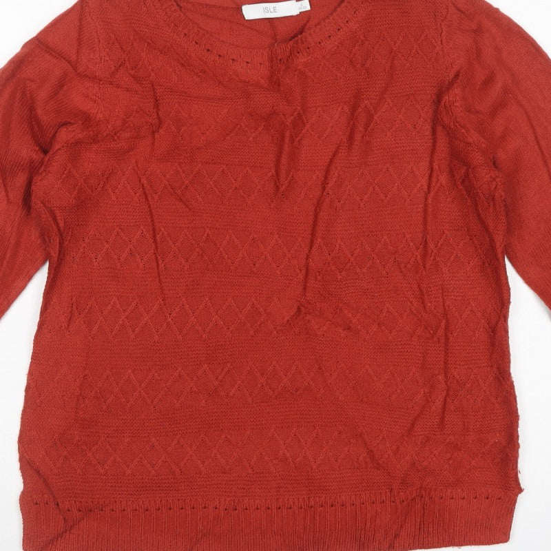ISLE Women's Red Size 10-12 Argyle Knit Long Sleeve Pullover Jumper