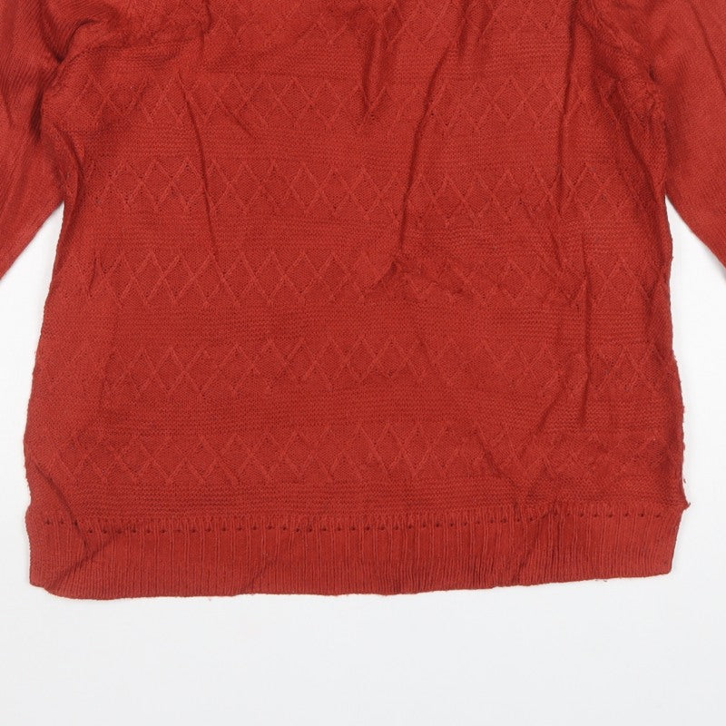 ISLE Women's Red Size 10-12 Argyle Knit Long Sleeve Pullover Jumper