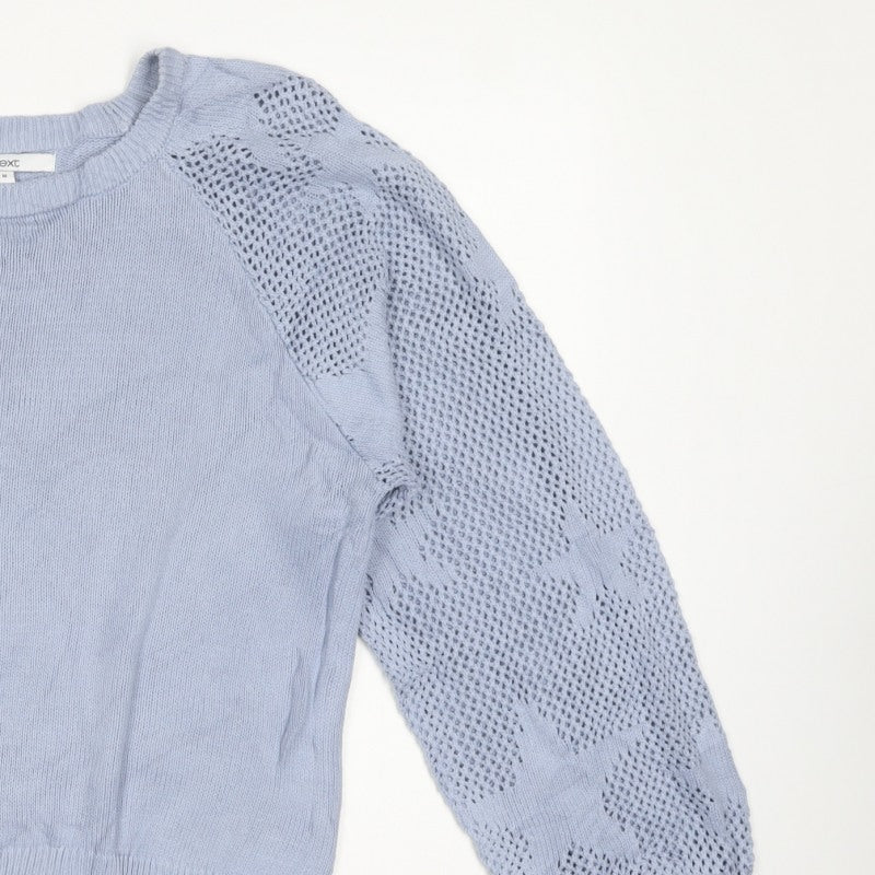 Next Women Blue UK 12 Cotton Open Knit Raglan Sleeve Jumper