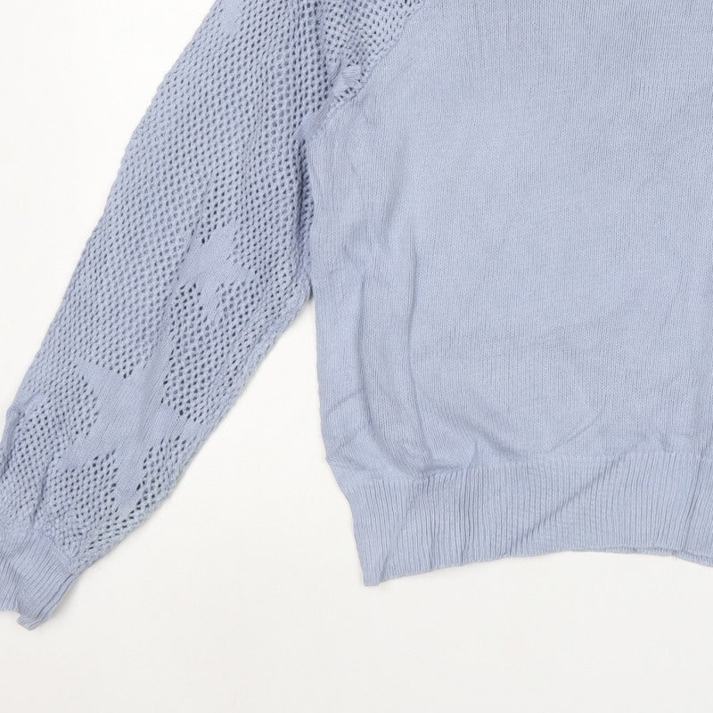 Next Women Blue UK 12 Cotton Open Knit Raglan Sleeve Jumper