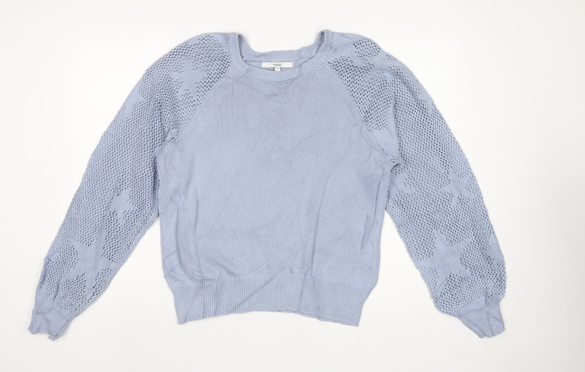 Next Women Blue UK 12 Cotton Open Knit Raglan Sleeve Jumper