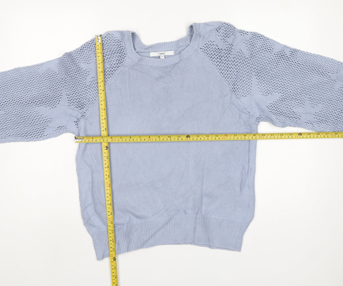 Next Women Blue UK 12 Cotton Open Knit Raglan Sleeve Jumper