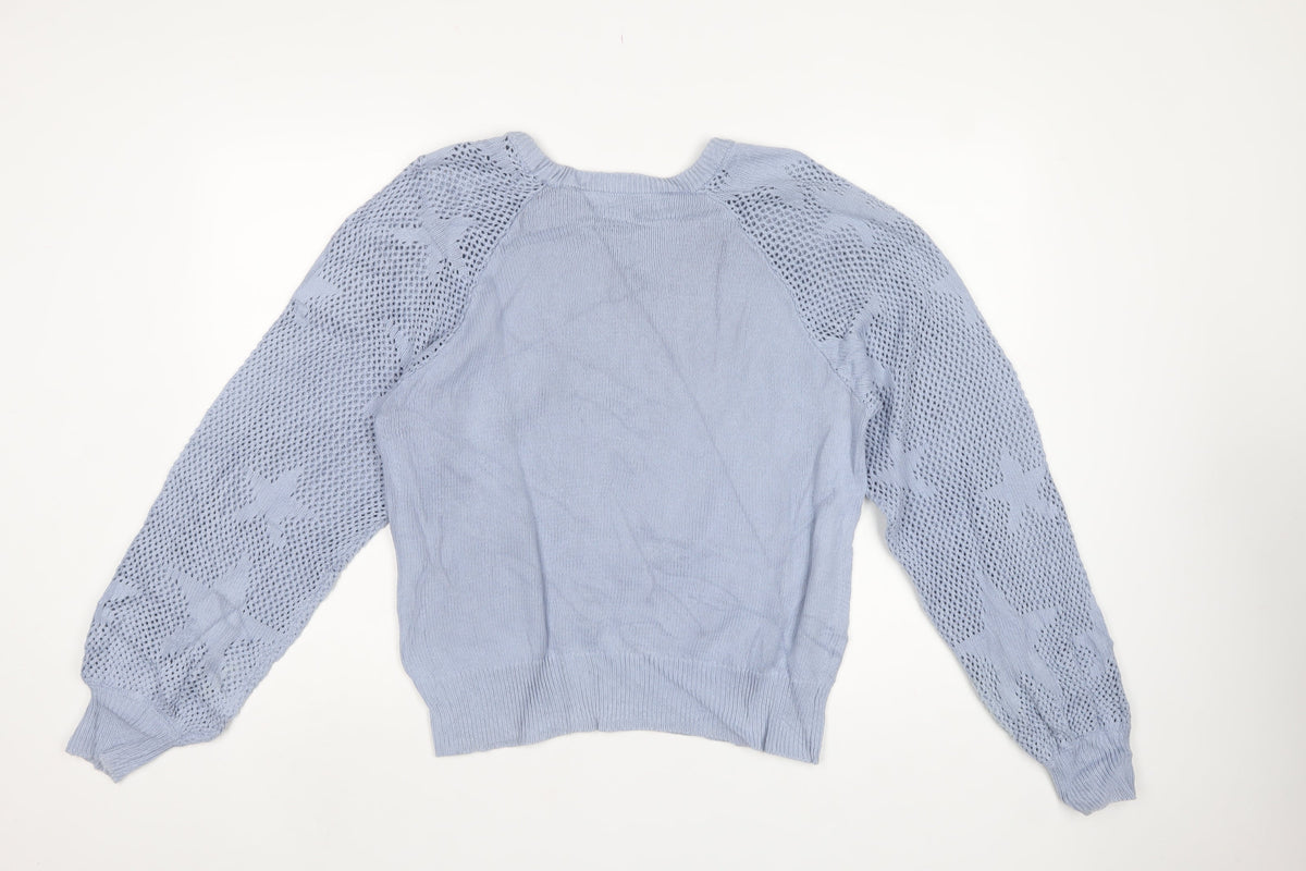 Next Women Blue UK 12 Cotton Open Knit Raglan Sleeve Jumper