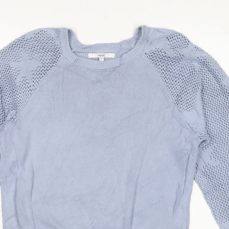 Next Women Blue UK 12 Cotton Open Knit Raglan Sleeve Jumper