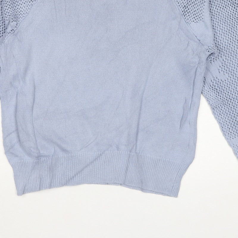 Next Women Blue UK 12 Cotton Open Knit Raglan Sleeve Jumper