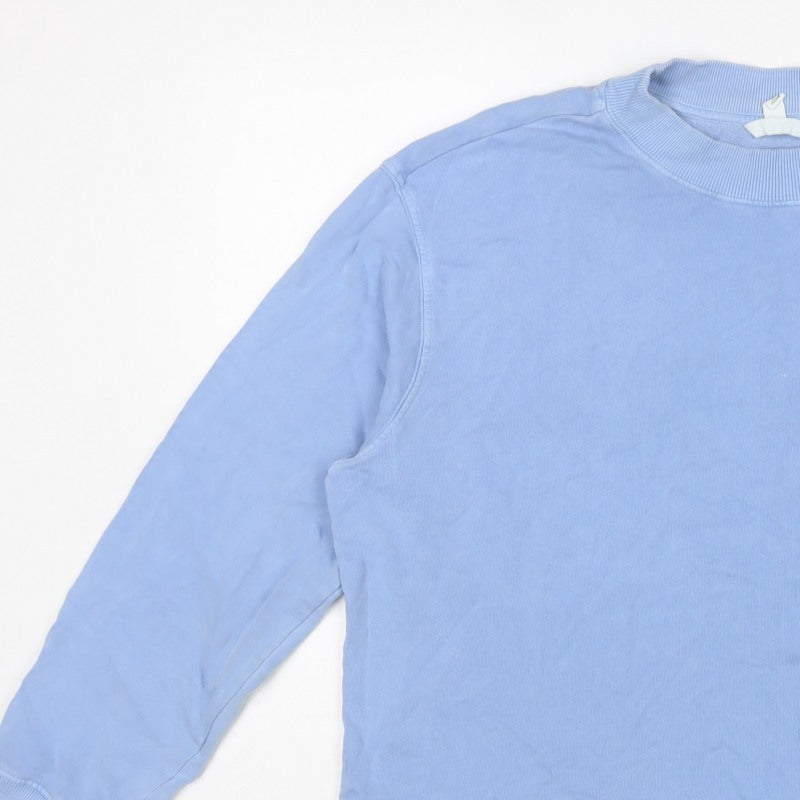 H&M Women Blue L Cotton Crew Neck Pullover Sweatshirt