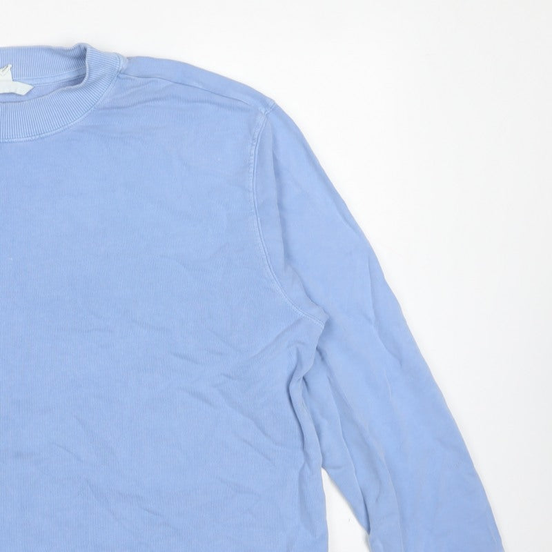 H&M Women Blue L Cotton Crew Neck Pullover Sweatshirt