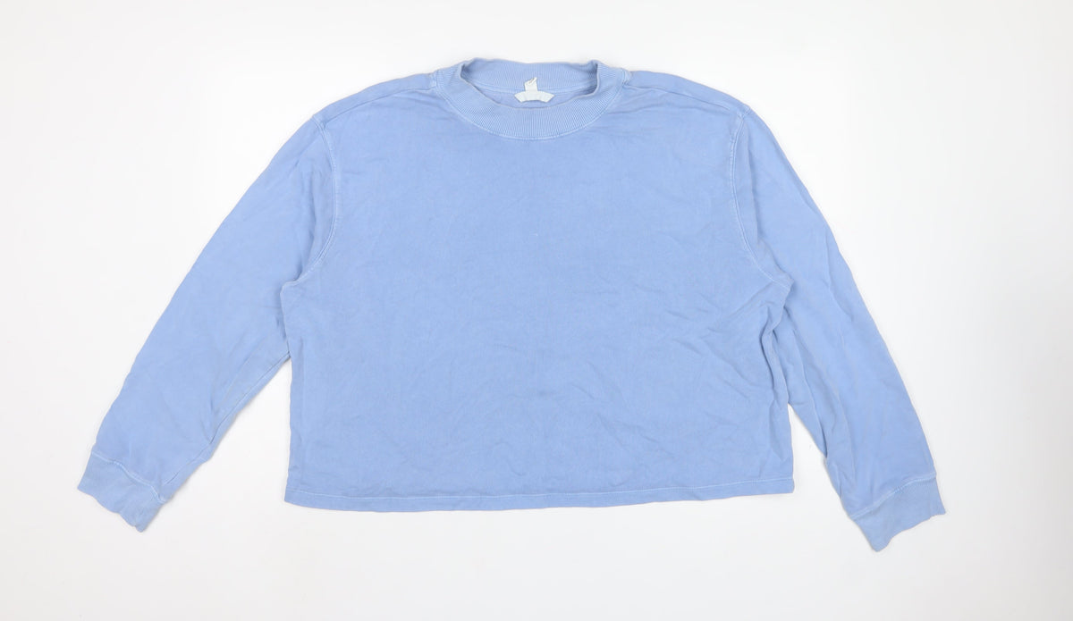 H&M Women Blue L Cotton Crew Neck Pullover Sweatshirt