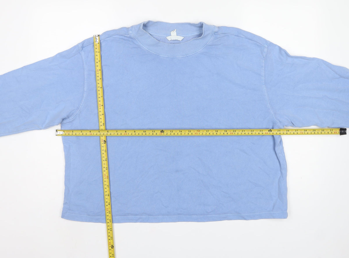 H&M Women Blue L Cotton Crew Neck Pullover Sweatshirt