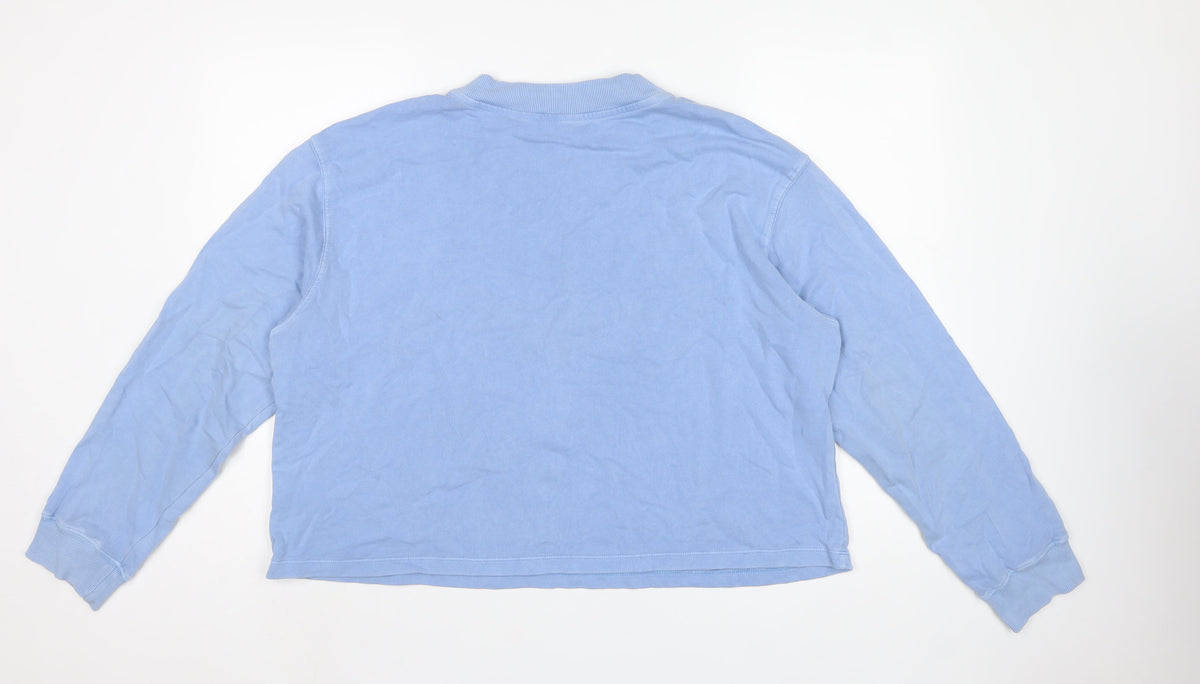 H&M Women Blue L Cotton Crew Neck Pullover Sweatshirt