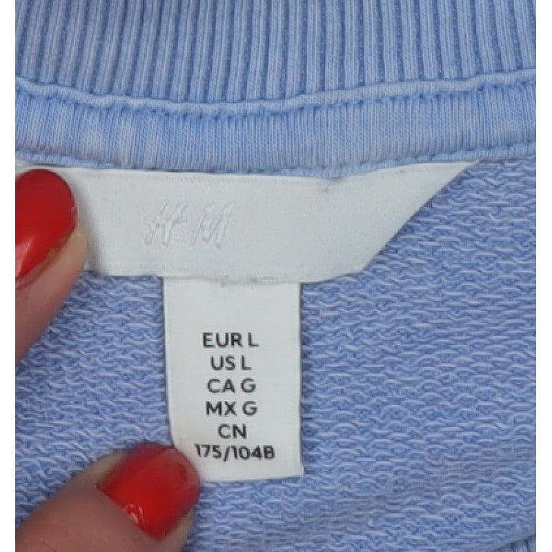 H&M Women Blue L Cotton Crew Neck Pullover Sweatshirt