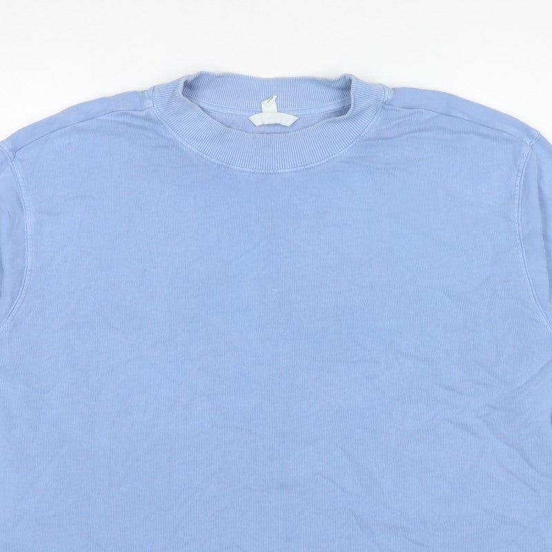 H&M Women Blue L Cotton Crew Neck Pullover Sweatshirt
