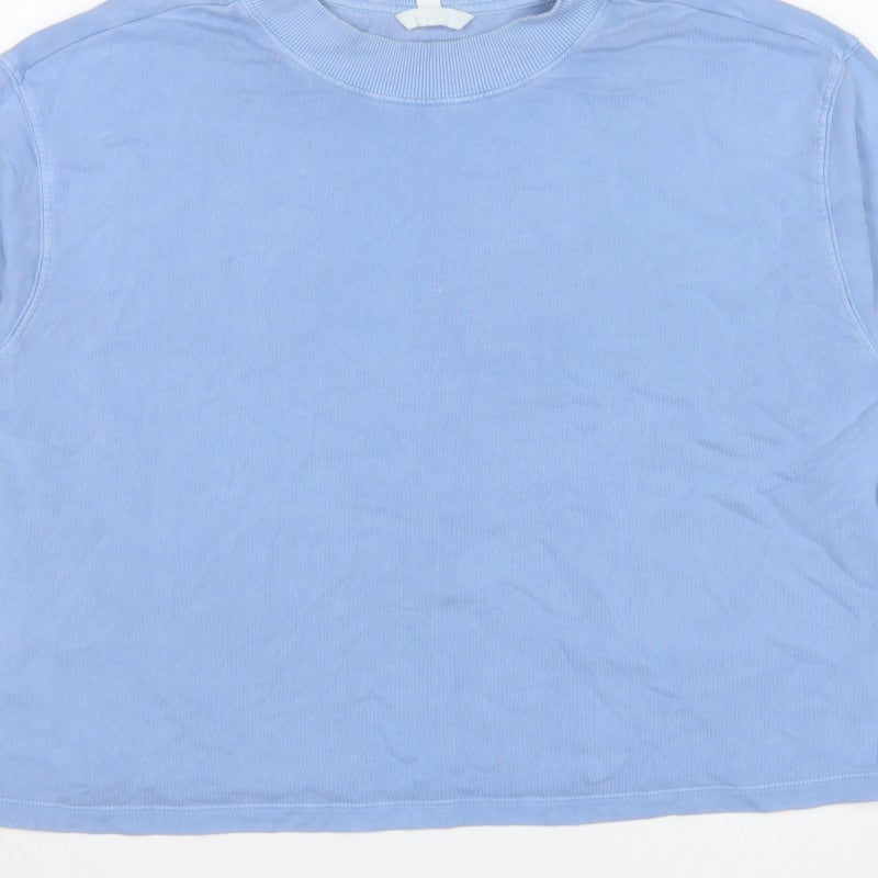 H&M Women Blue L Cotton Crew Neck Pullover Sweatshirt