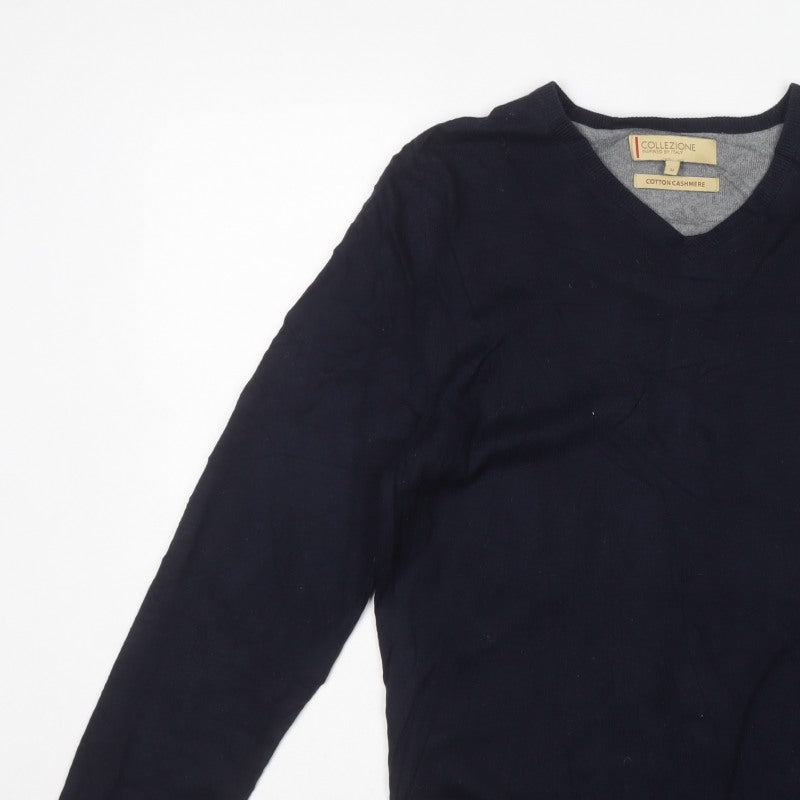 M&S Collezione Men’s Blue M Cotton Cashmere V-Neck Pullover Jumper