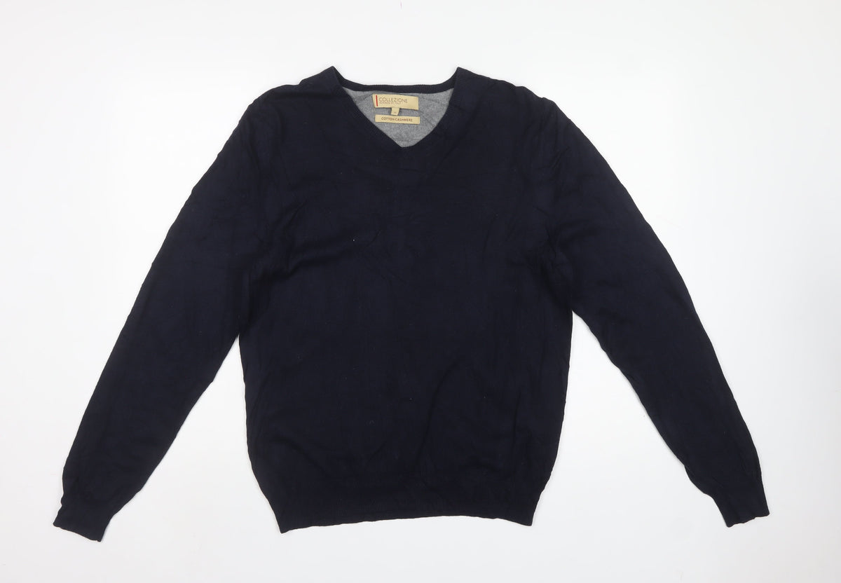 M&S Collezione Men’s Blue M Cotton Cashmere V-Neck Pullover Jumper
