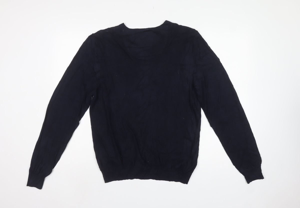 M&S Collezione Men’s Blue M Cotton Cashmere V-Neck Pullover Jumper