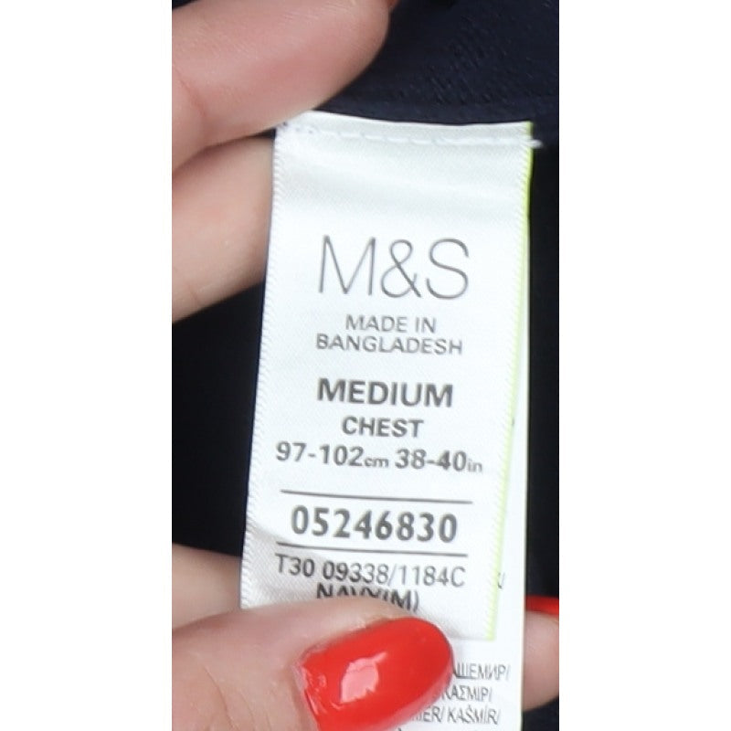 M&S Collezione Men’s Blue M Cotton Cashmere V-Neck Pullover Jumper