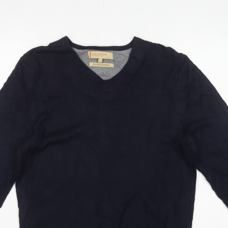 M&S Collezione Men’s Blue M Cotton Cashmere V-Neck Pullover Jumper