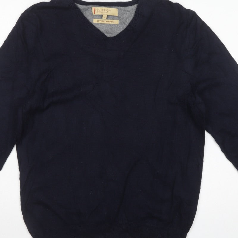M&S Collezione Men’s Blue M Cotton Cashmere V-Neck Pullover Jumper