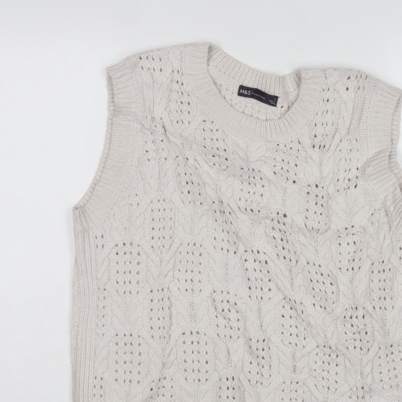Marks and Spencer Women Ivory L Cable Knit Sleeveless Jumper Vest